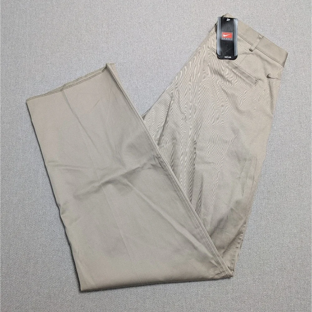 Nike Team Men's Will Chino Pants Tan 36 Cotton Spandex Pleated Unhemmed Golf NWT